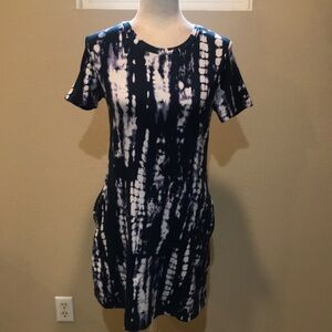 Ellen TRACY 94% Pima Cotton 6% Spandex Crew Neck Tee Shirt Dress Side Pockets-S